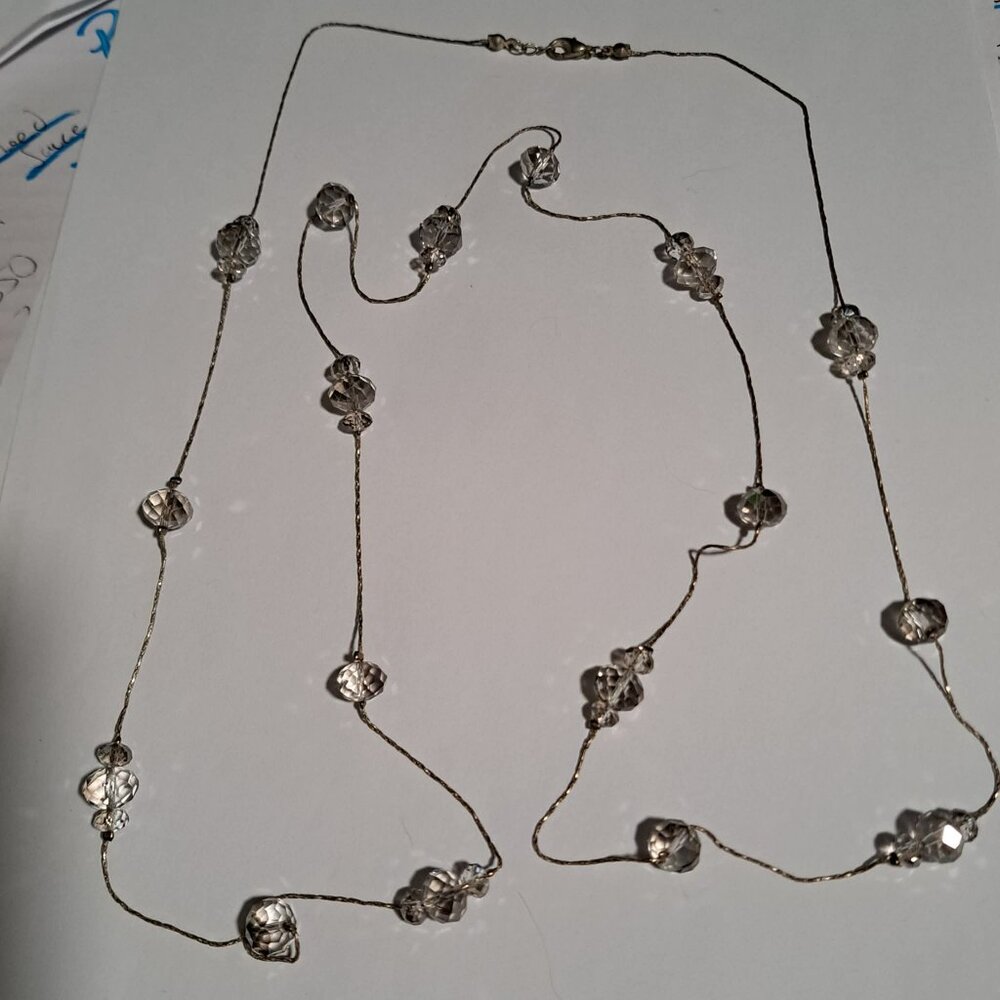 Glass beaded extra long metal chain necklace